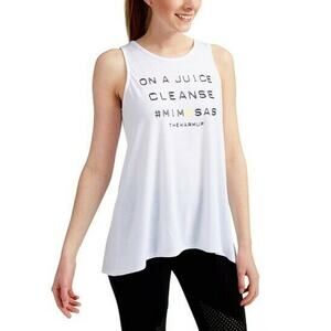 Jessica Simpson The Warm Up Split Back Graphic Tank Top Glowing White Size M